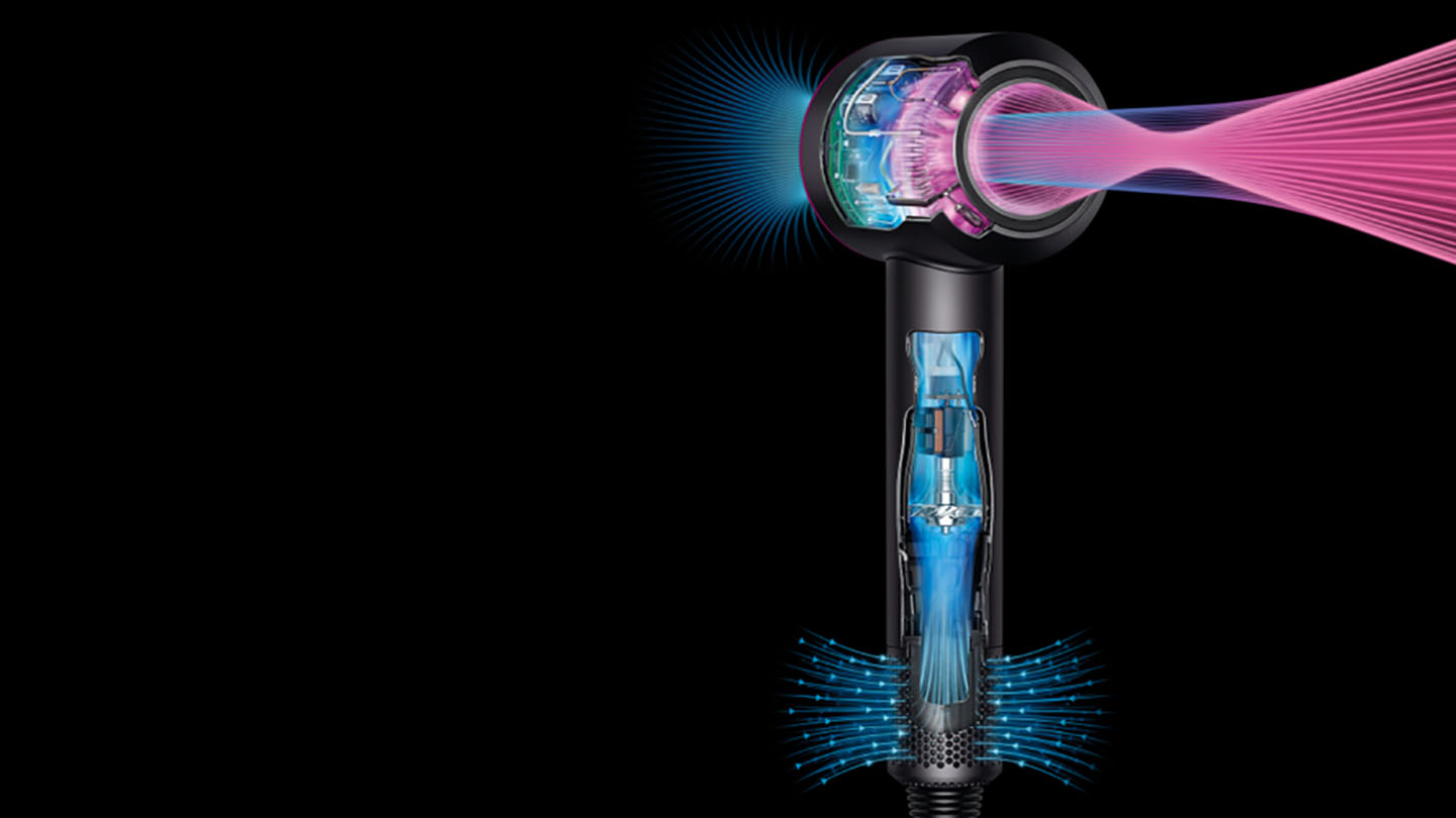 Airflow through the Dyson Supersonic™ professional hair dryer