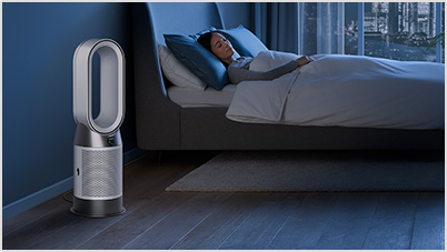 A Dyson purifier purifying a bedroom.