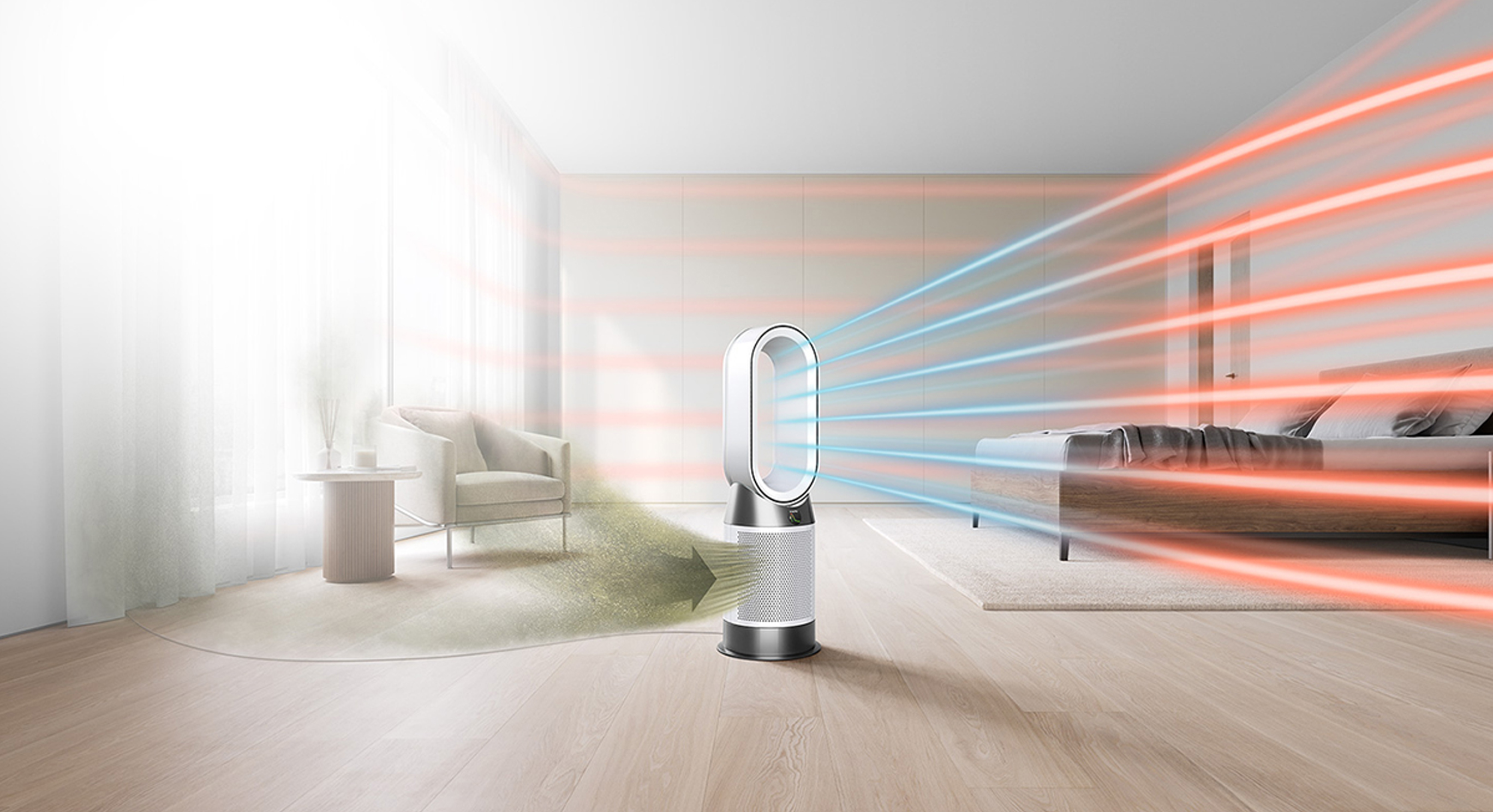 The Dyson Purifier Hot+CoolTM Gen1 machine purifying a living area.