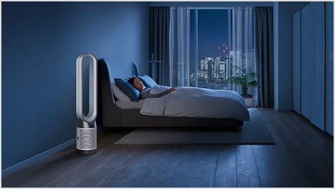 A Dyson purifier purifying a bedroom.